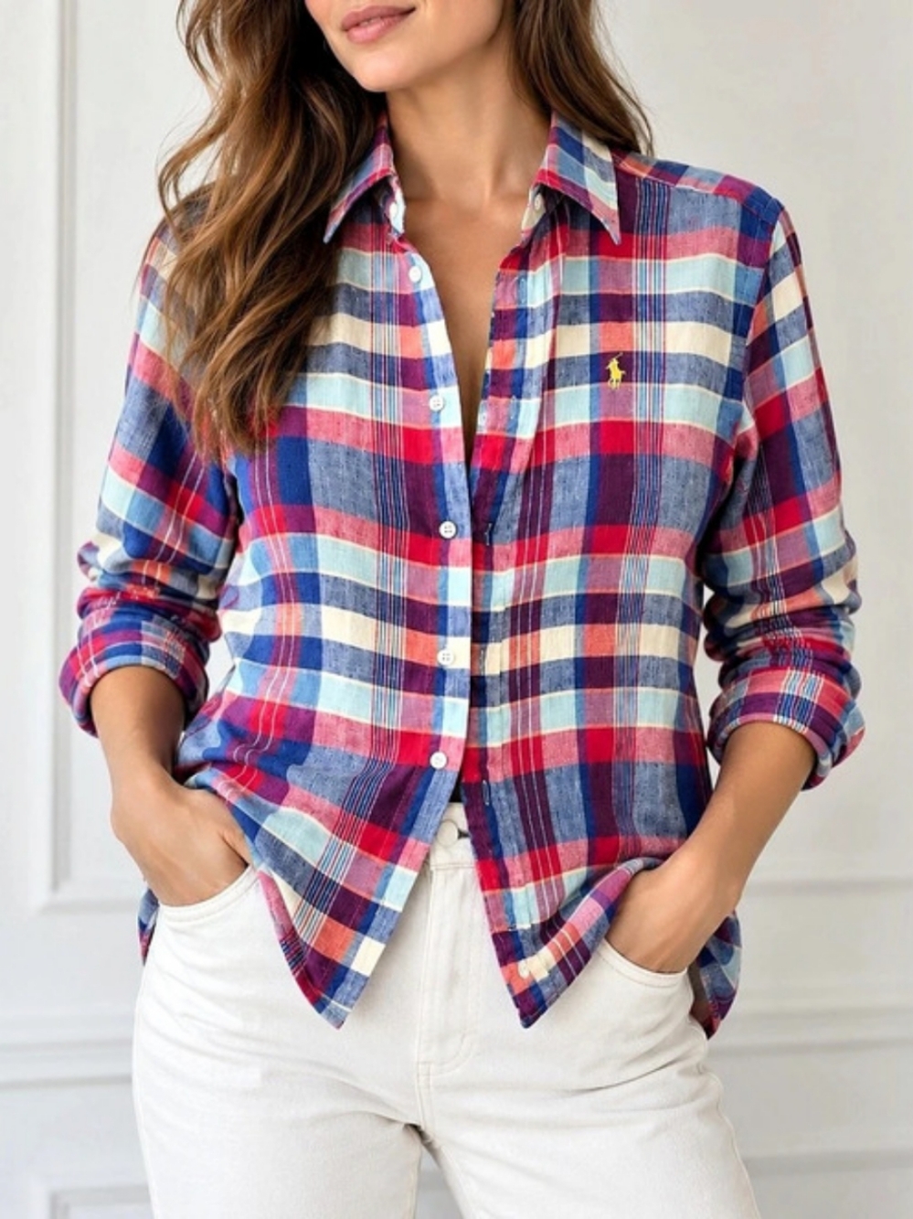 Ralph Lauren Plaid Linen Button Down Size Small